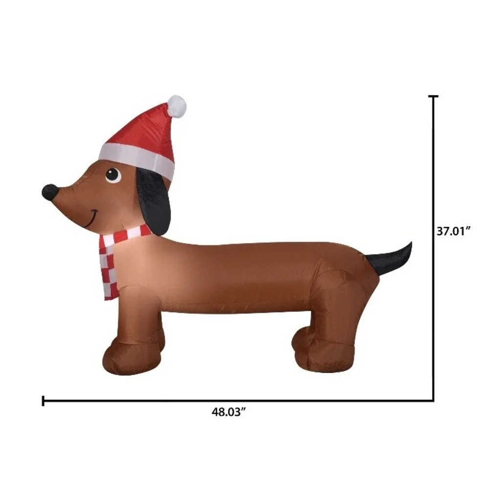 HT Darling Dachshund 4ft Inflatable Christmas Dog w/ Santa Hat Outdoor Decor NEW